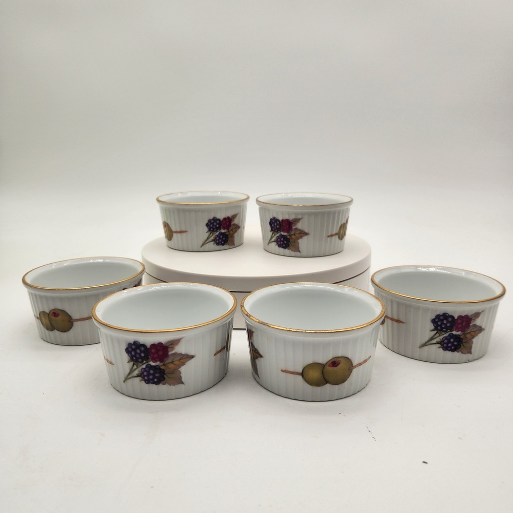 Royal Worcester Evesham Gold Porcelain Ramekins Set of 6 Made in England Vintage